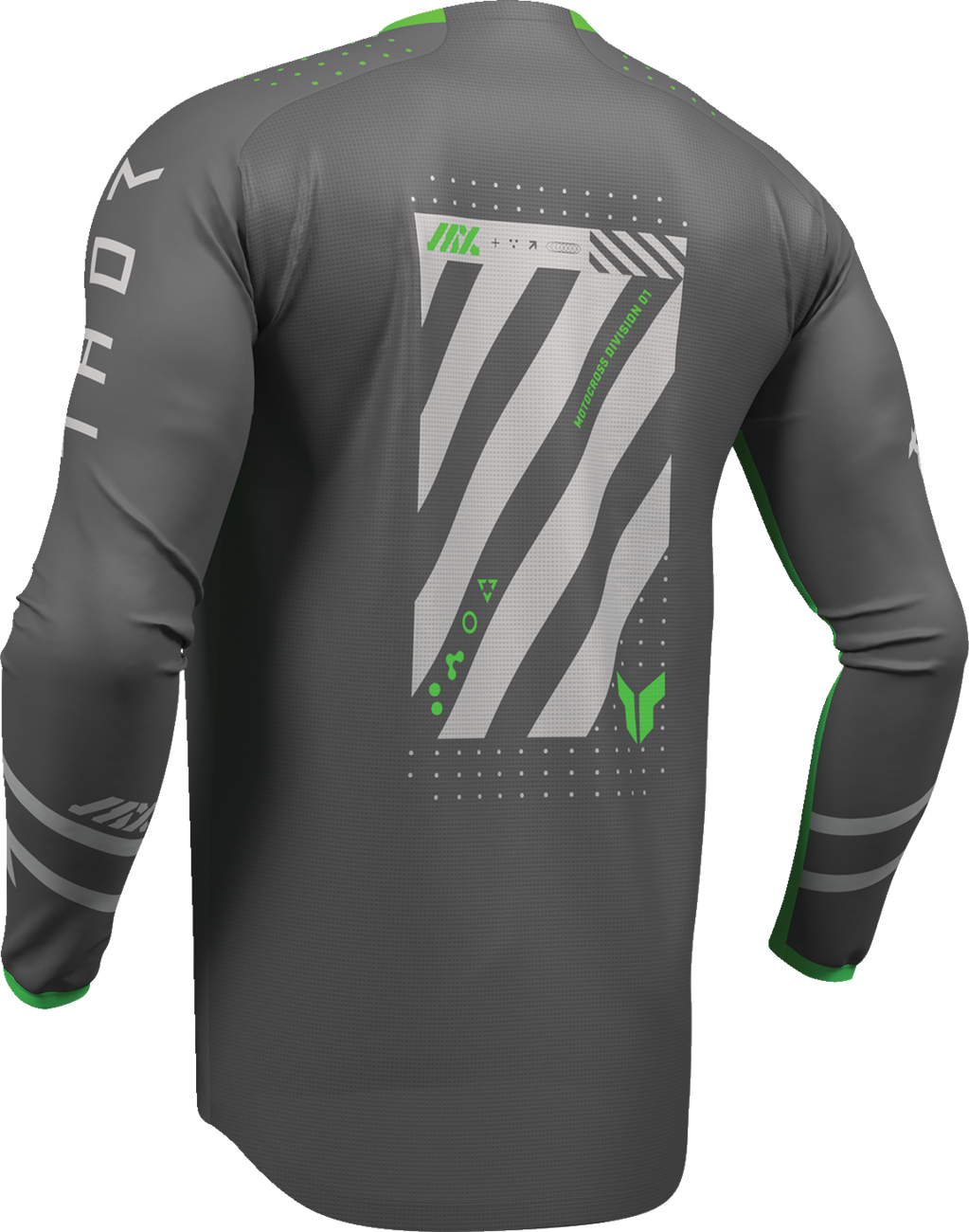 THOR Launchmode Futura cycling jersey in charcoal and green, large size, high-performance cycling apparel with breathable fabric.