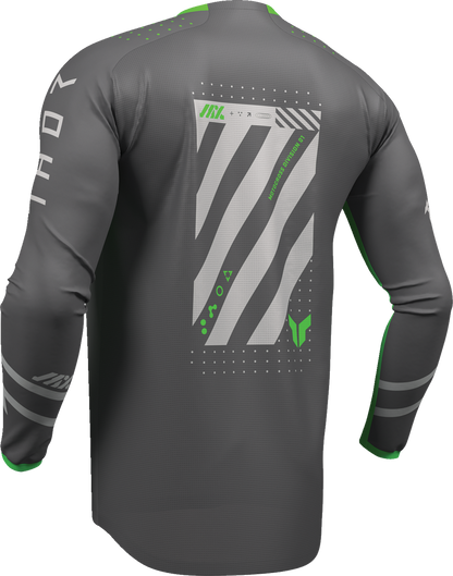 THOR Launchmode Futura cycling jersey in charcoal and green, large size, high-performance cycling apparel with breathable fabric.