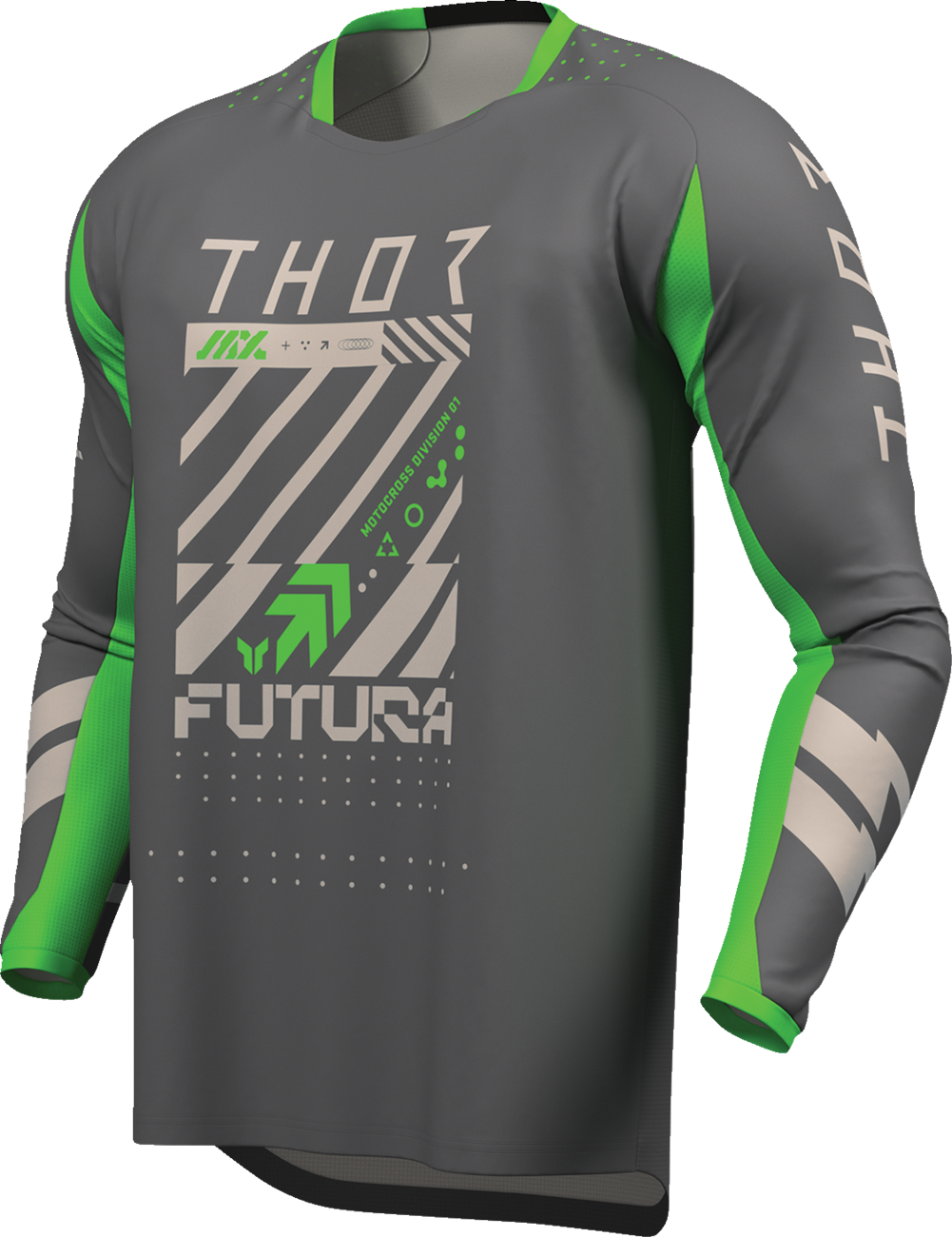 High-performance THOR Launchmode Futura cycling jersey in charcoal and green, size large, designed for active cycling.
