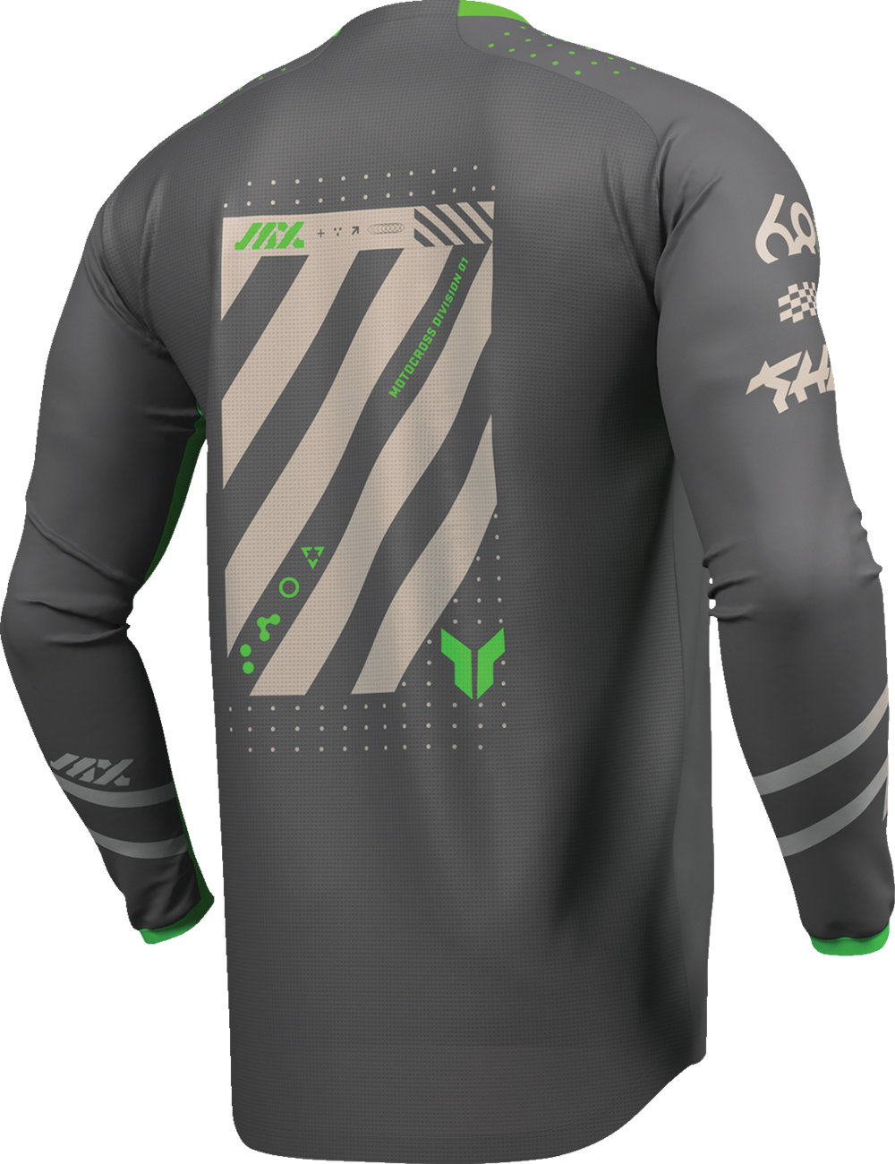 High-performance THOR Launchmode Futura cycling jersey in charcoal and green, large size, showing breathable fabric and sleek design.