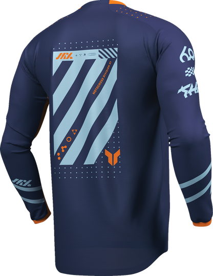 THOR Launchmode Futura Jersey in navy and orange, large size, featuring breathable fabric and sporty design, part number 2910-8426.