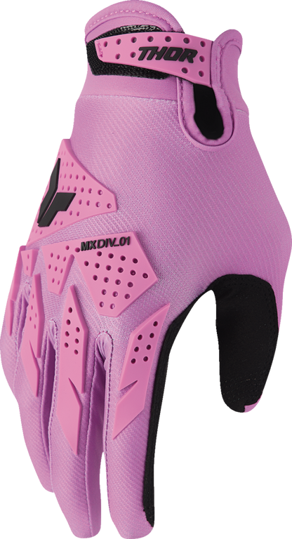 THOR Women's Launchmode XP Gloves in orchid color, medium size, featuring breathable fabric and secure wrist closure.