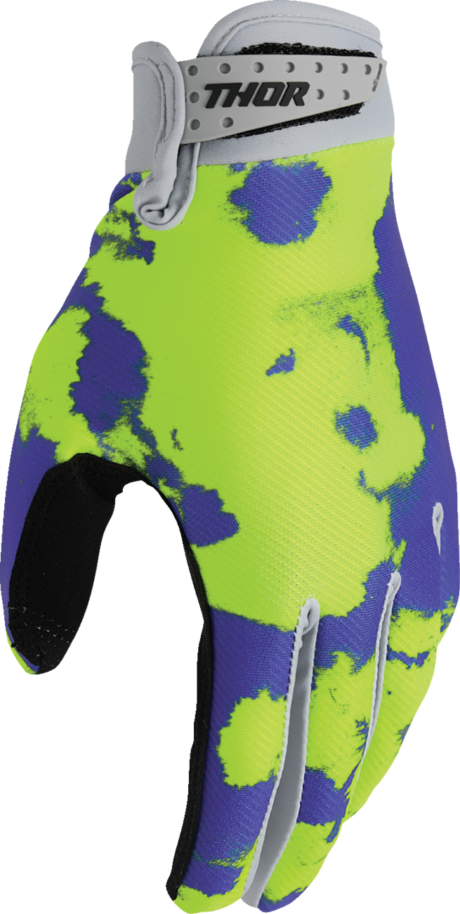 Gray and acid-colored THOR Launchmode bleach gloves in small size, designed for chemical protection and durability.