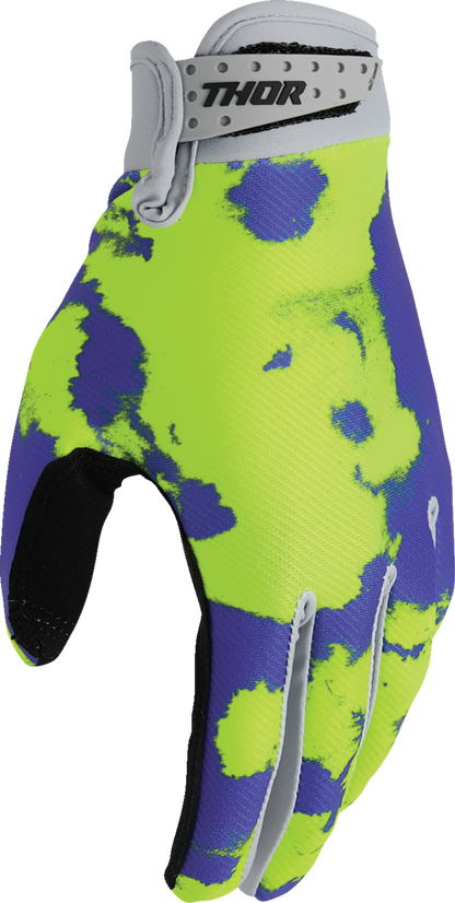 Gray and acid-colored THOR Launchmode bleach gloves in small size, designed for chemical protection and durability.