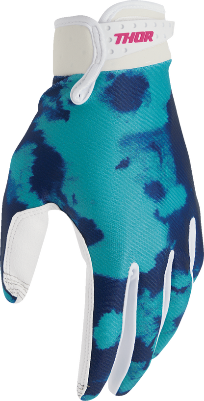THOR Launchmode bleach gloves in white and aqua, 2XL size, shown with flexible waterproof material and adjustable wrist strap.