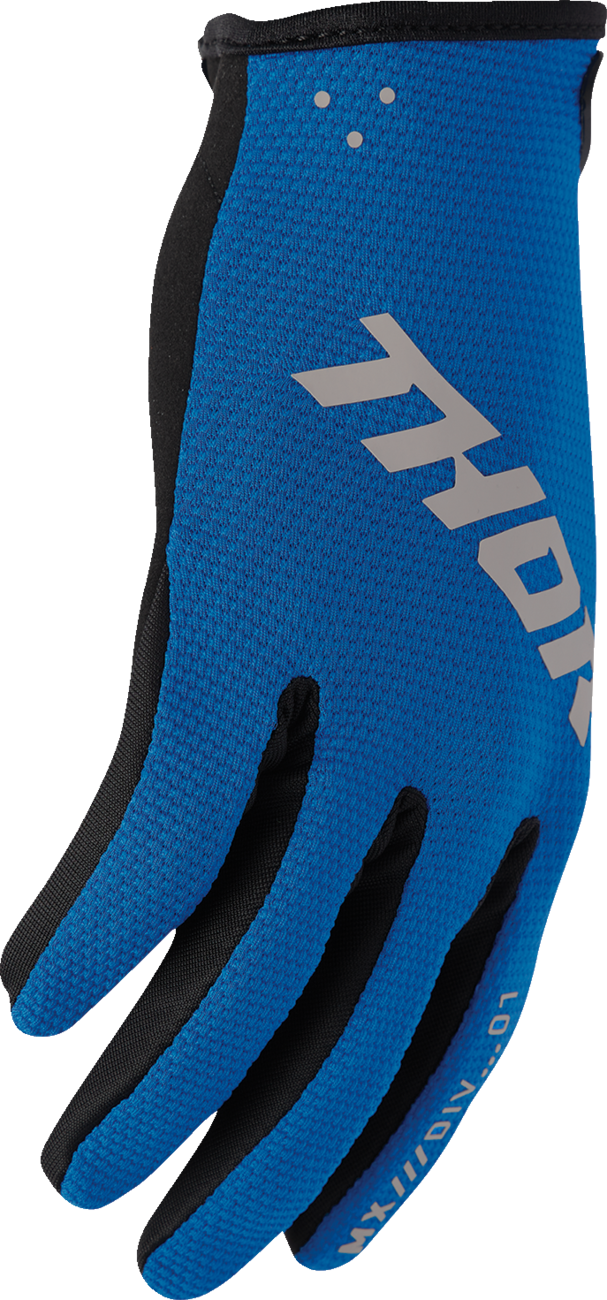 Blue THOR Ridemode Static Gloves in XS size, shown in the image, designed for motorcycle riding and protection.