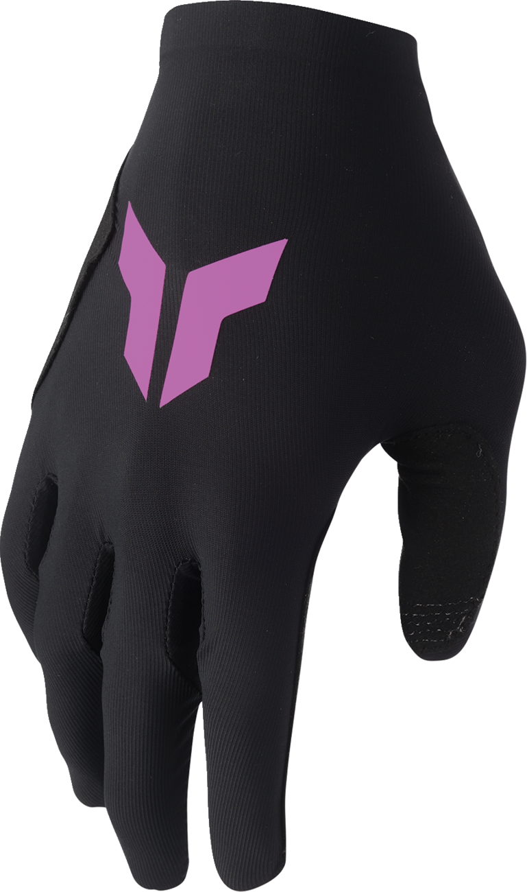 Black and orchid THOR Women's Sportmode Iconic Gloves in small size, showing the sleek, padded design and thumb reinforcement.