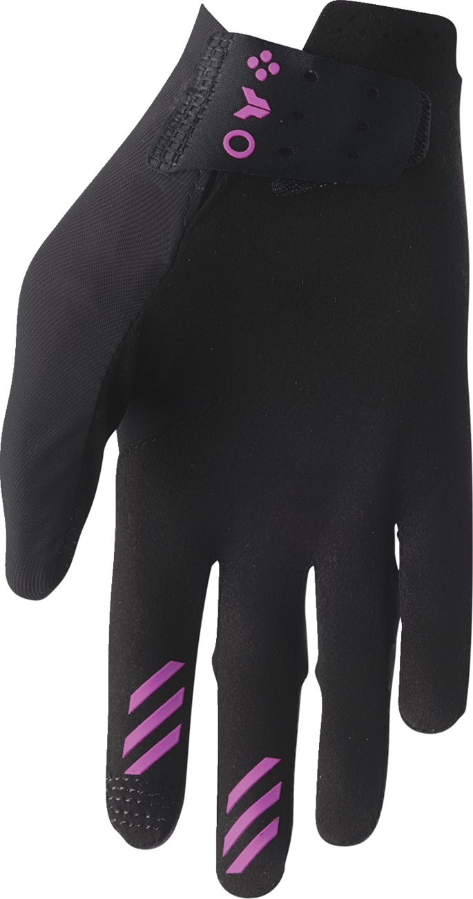 THOR Women's Sportmode Iconic Gloves in black and orchid, small size, showing the sleek design and textured fabric.