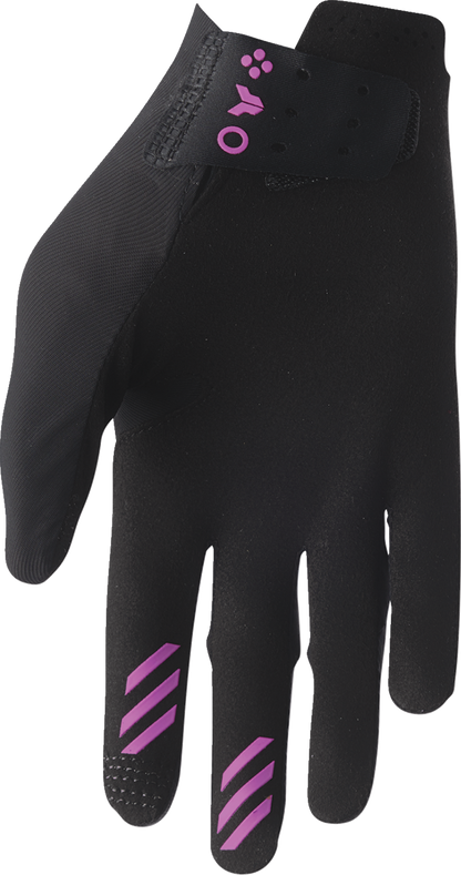 THOR Women's Sportmode Iconic Gloves in black and orchid, small size, showing the sleek design and textured fabric.