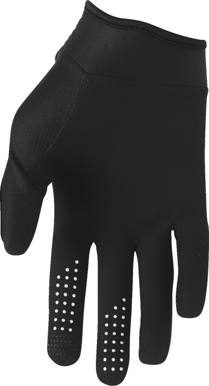 Black THOR Women's Launchmode XP gloves in small size, showing the durable riding gloves with adjustable wrist straps.