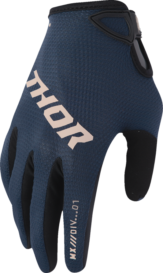 THOR Women's Ridemode Static Gloves in midnight color, size XL, featuring protective padding and breathable fabric for riding comfort.