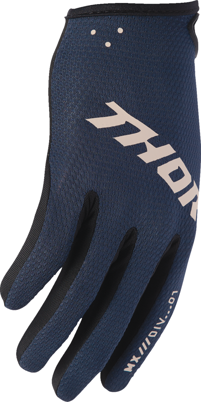 THOR Women's Ridemode Static Gloves in Midnight, size XL, featuring black riding gloves with padded palms and adjustable wrist straps.