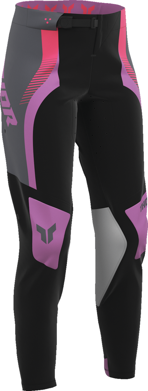 THOR Women's Sportmode Velocity Pants in black and orchid, showcasing the athletic fit and stylish design with brand logo detail.
