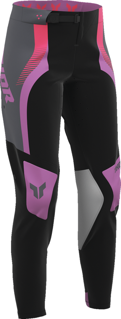 THOR Women's Sportmode Velocity Pants in black and orchid, US 7/8, featuring a sleek athletic fit and sporty design.