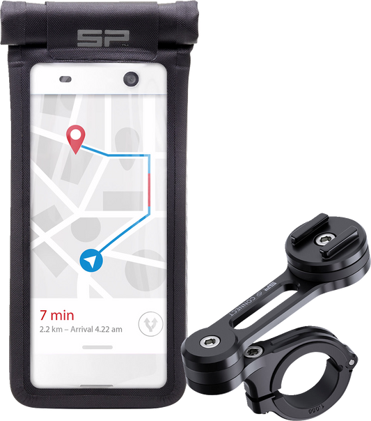 Universal SP CONNECT phone holder kit with large case, designed for secure mounting of smartphones by Bill's Exhausts.