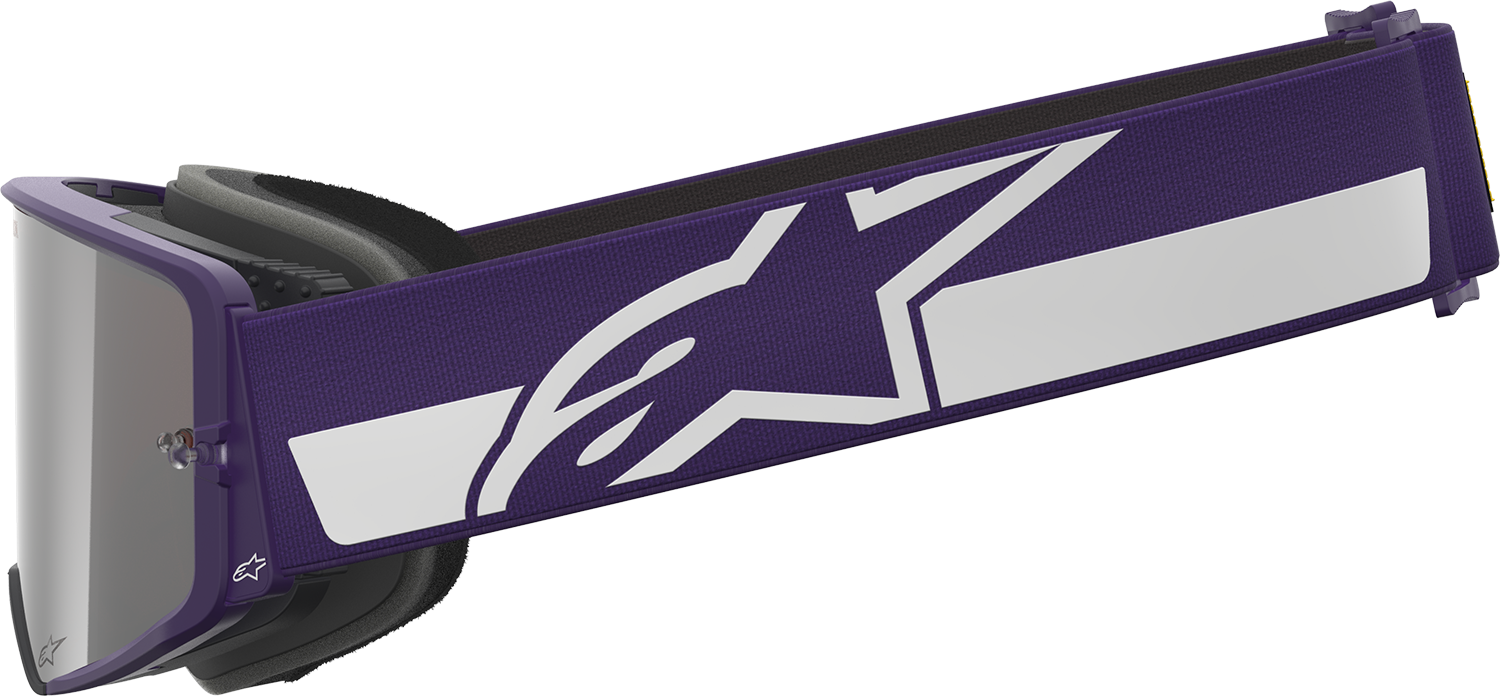Alpinestars Supertech Goggle Hunta 96 XXV with purple/white frame and silver mirror lens, designed for racing and motocross.