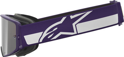 Alpinestars Supertech Goggle Hunta 96 XXV with purple/white frame and silver mirror lens, designed for racing and motocross.