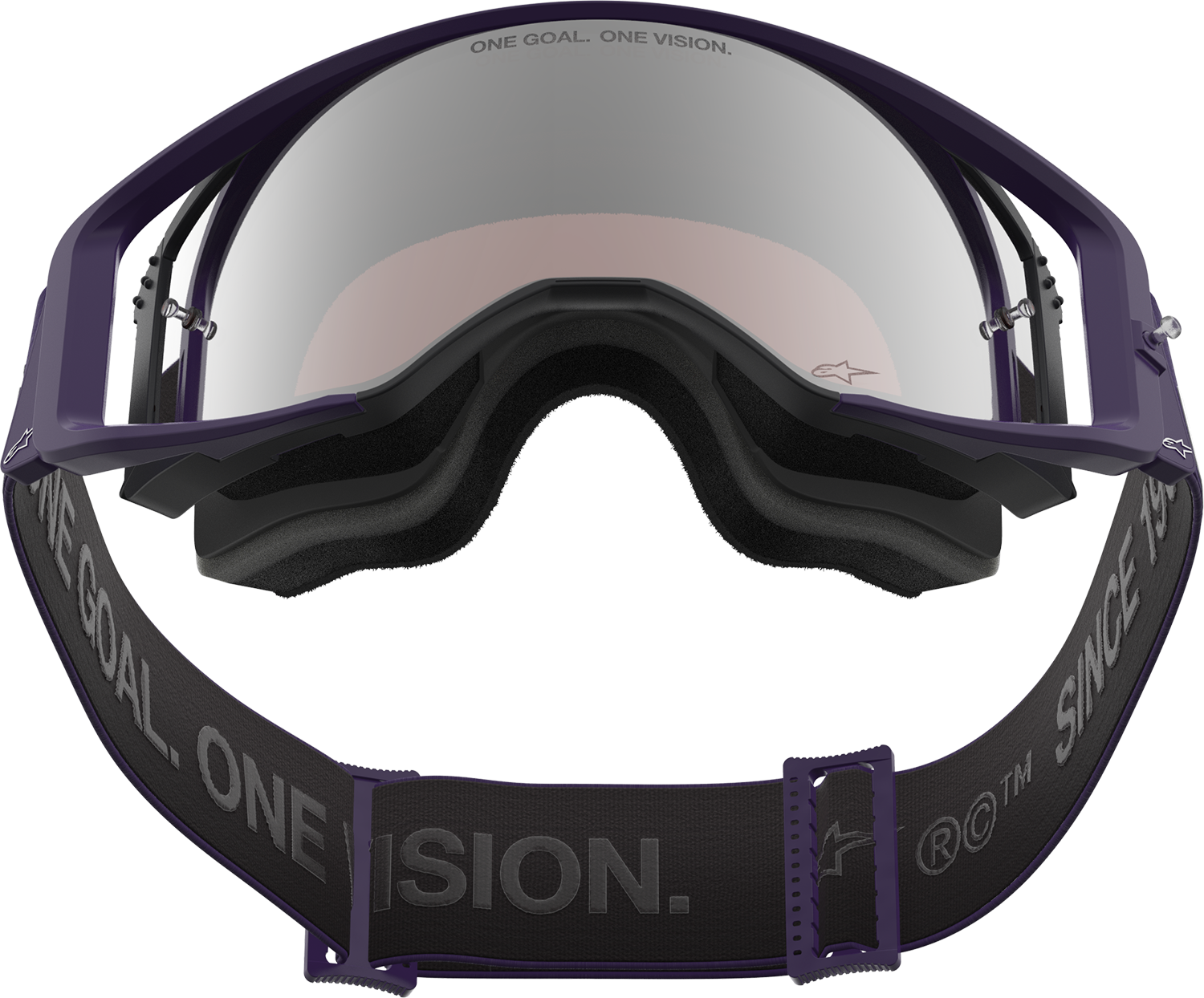 Alpinestars Supertech Goggle Hunta 96 XXV with purple and white frame and silver mirror lens, designed for motocross riding.