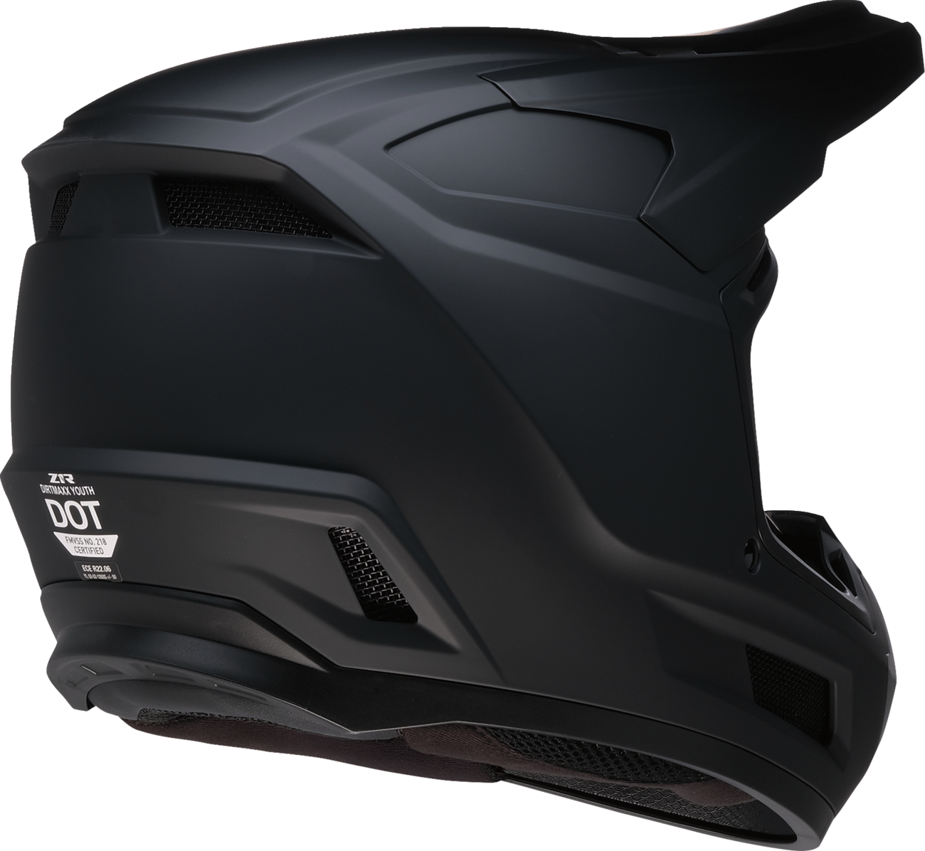 Youth Z1R Dirt Maxx helmet in matte black, large size, off-road motorcycle helmet with aerodynamic design for kids.