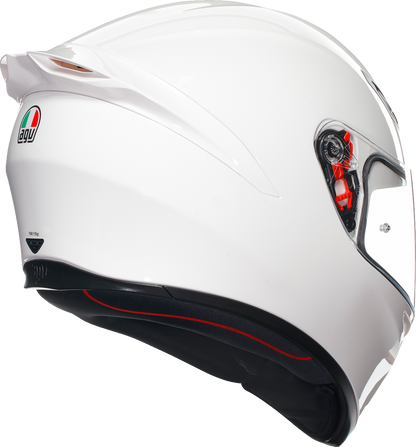 AGV K1 S white helmet with XS size, featuring advanced safety features and a sleek design for motorcycle riding.