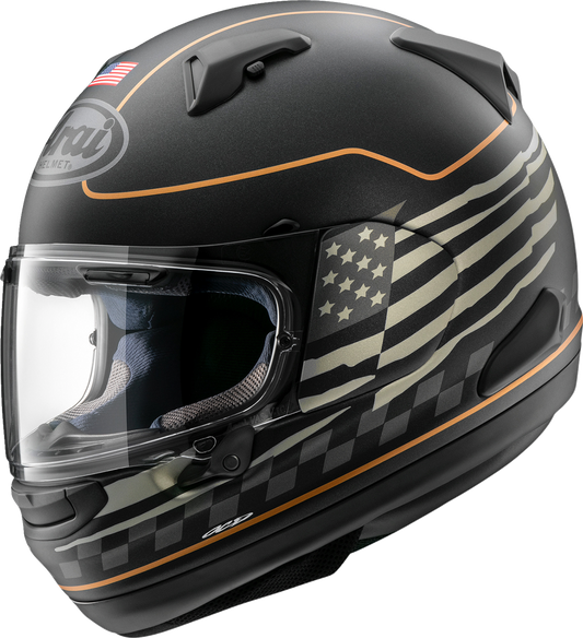 Arai Signet-X US Flag Black Frost motorcycle helmet in XL size with detailed US flag design and sleek black frost finish