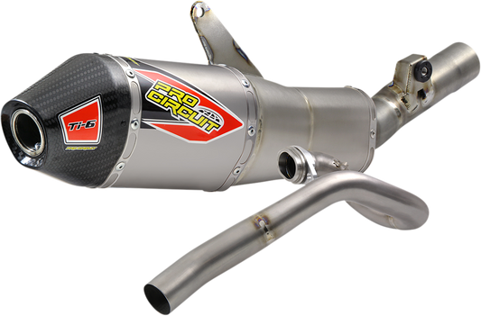 Pro Circuit Ti-6 titanium exhaust system for Honda 450 dirt bike, showing the sleek, polished titanium pipes and connections.