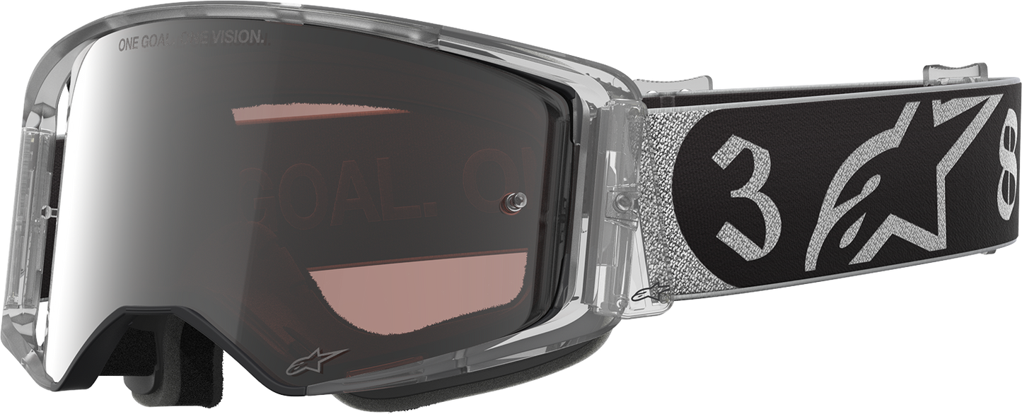Alpinestars Supertech Goggle Deegan 38 XXV with silver mirror lens and black frame for motocross riding.