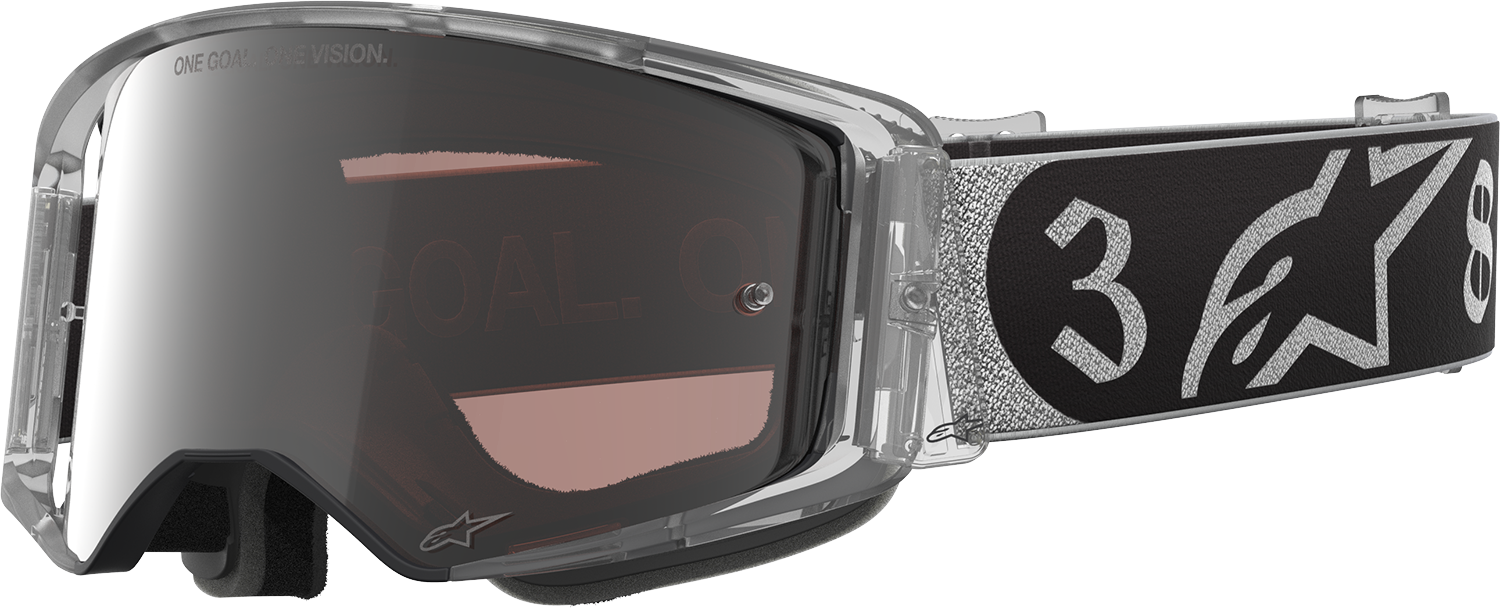 Alpinestars Supertech Goggle Deegan 38 XXV with silver mirror lens and black frame for motocross riding.