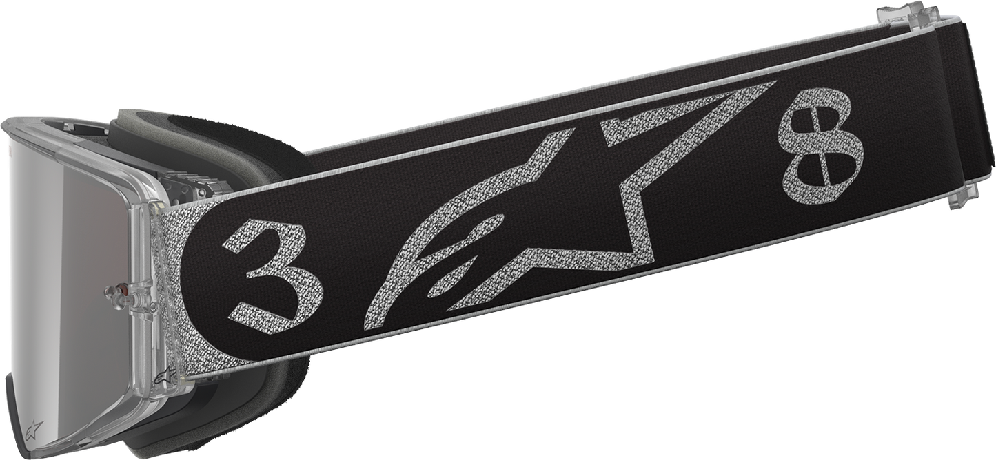 Alpinestars Supertech Goggle Deegan 38 XXV with silver mirror lenses, featuring a sleek race-inspired design and adjustable strap.