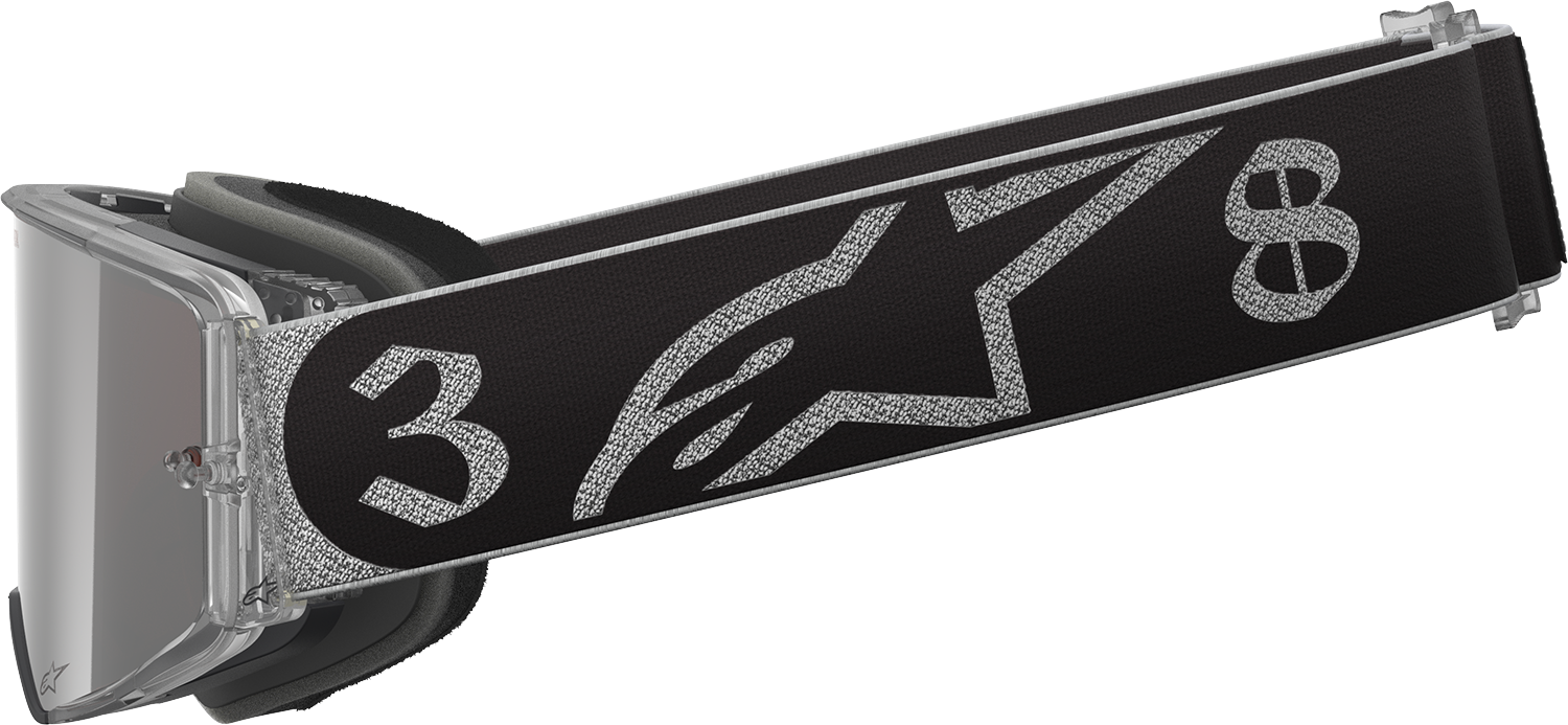 Alpinestars Supertech Goggle Deegan 38 XXV with silver mirror lenses, featuring a sleek race-inspired design and adjustable strap.