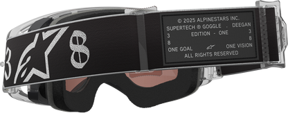 Alpinestars Supertech Goggle Deegan 38 XXV with silver mirror lens, racing motocross goggles, adjustable strap, and sleek design.