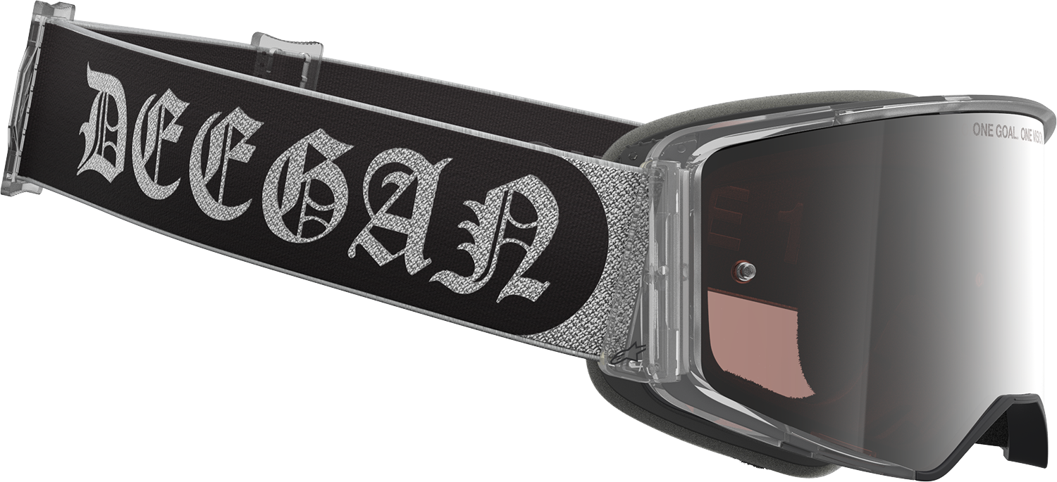 Alpinestars Supertech Goggle Deegan 38 XXV with silver mirror lens, designed for motocross riding and off-road use.