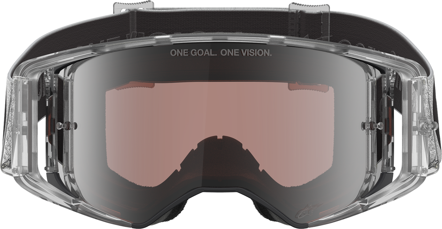 Alpinestars Supertech Goggle Deegan 38 XXV with silver mirror lens for motocross, featuring a sleek design and adjustable strap.