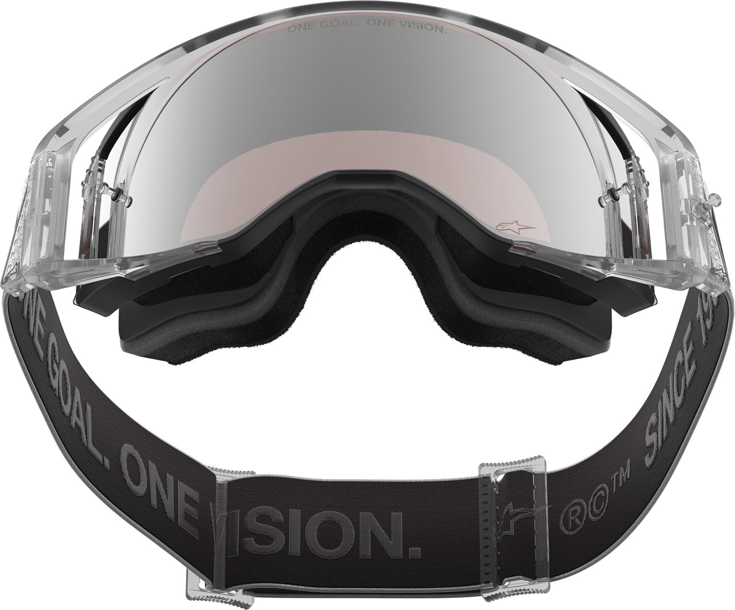 Alpinestars Supertech Goggle with Deegan 38 XXV design and silver mirror lens, featuring a sleek black frame and adjustable strap.