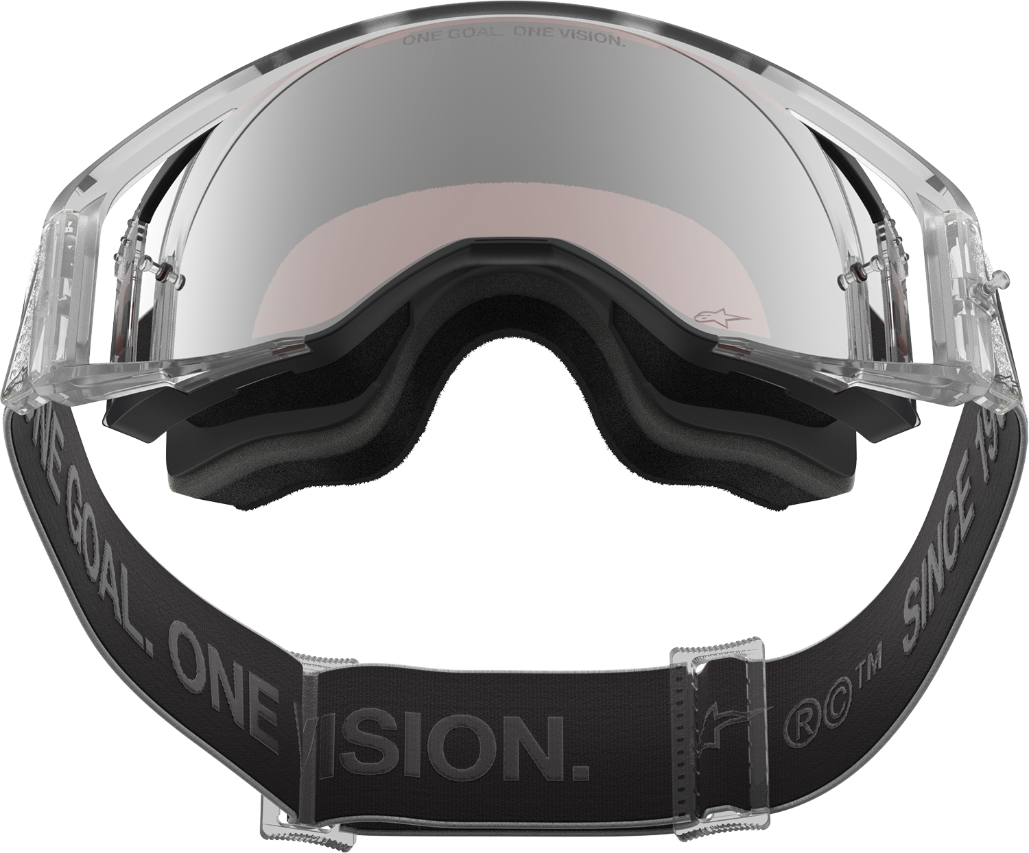Alpinestars Supertech Goggle with Deegan 38 XXV design and silver mirror lens, featuring a sleek black frame and adjustable strap.