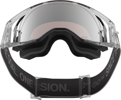 Alpinestars Supertech Goggle with Deegan 38 XXV design and silver mirror lens, featuring a sleek black frame and adjustable strap.