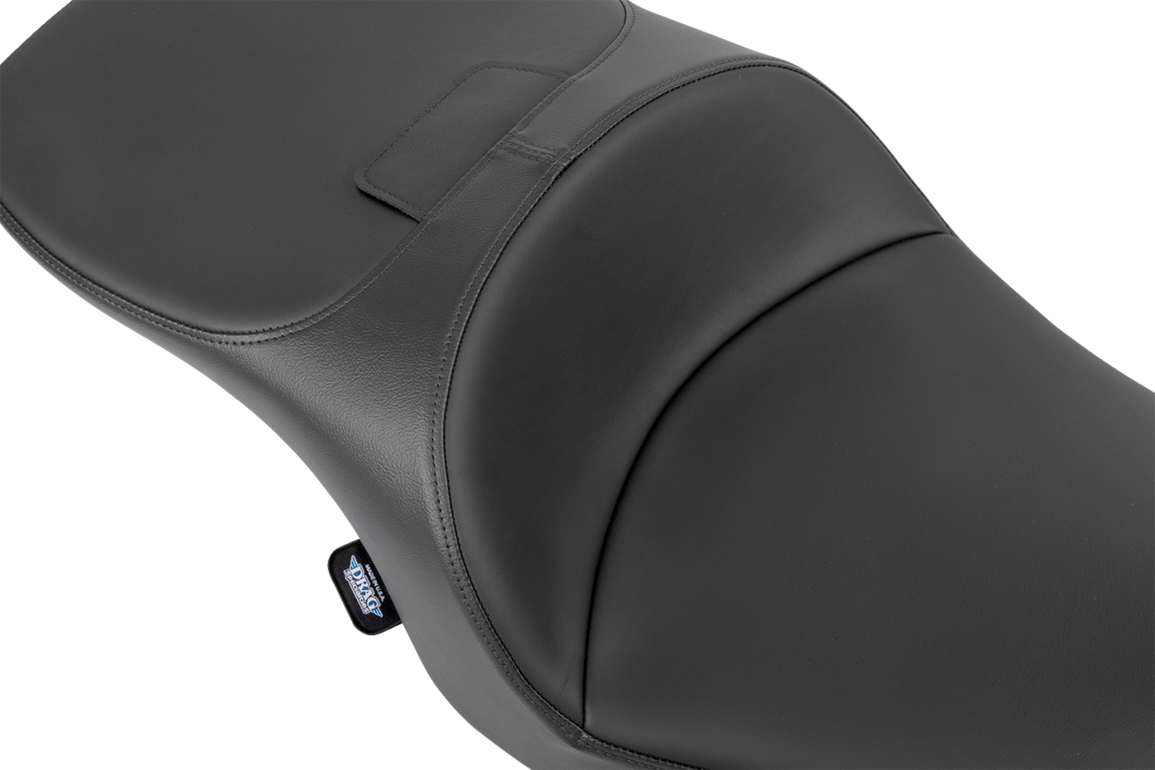 Drag Specialties forward position freedom seat for FLH/FLT motorcycles, vinyl and solar leather finish, designed for 2023-2025 models.