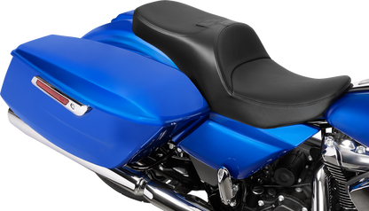 Drag Specialties forward position freedom seat for FLH/FLT motorcycles, vinyl and solar leather finish, designed for 2023-2025 models