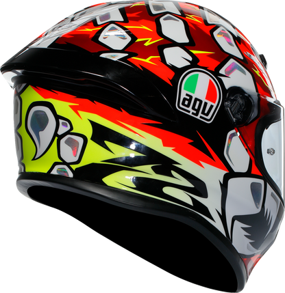 AGV K6 S Bezzecchi 2024 motorcycle helmet, small size, with aerodynamic design and vibrant graphics for rider safety and style.