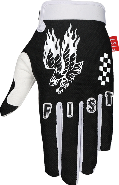 FIST HANDWEAR Strapped Baxter Maiwald Red Label Soaring Eagle climbing gloves in 2XS with red straps and eagle design.