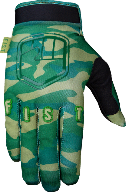 FIST HANDWEAR Lil Fists Strapped Stocker Gloves in camouflage, small size, featuring adjustable straps and durable fabric.
