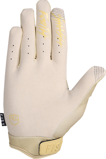 Youth FIST HANDWEAR Strapped Stocker Gloves in khaki, small size, with adjustable straps and padded palms.