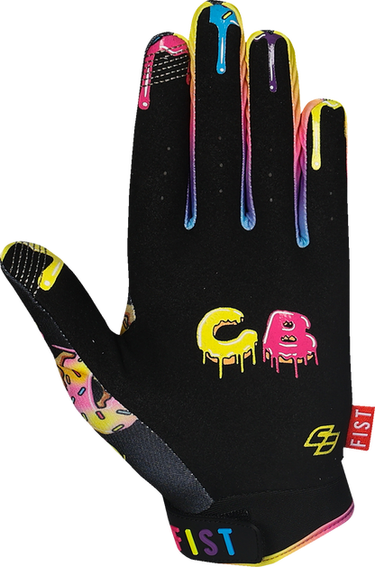 FIST Handwear Youth Strapped Caroline Buchanan Red Label Sprinkle Fades gloves in small size, featuring vibrant red and fade design.