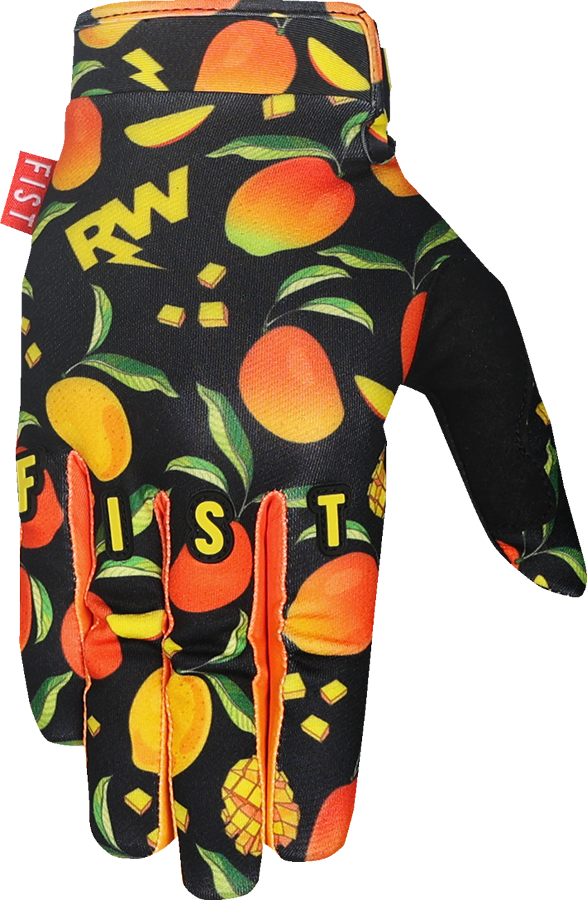 FIST Handwear Youth Strapped R-Willy Red Label Mango Madness gloves in small size, showing red and black design with strap detail.