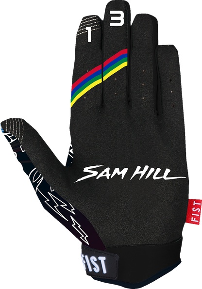 FIST HANDWEAR Youth Strapped Sam Hill Red Label G.O.A.T. gloves in red, featuring strap design and XS size, for BMX biking.