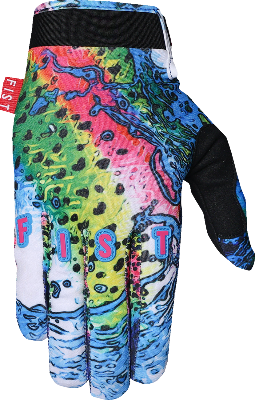 FIST HANDWEAR Lil Fists Strapped Dylan Long Red Label Keep It Reel gloves in small size, featuring red and black design with straps.