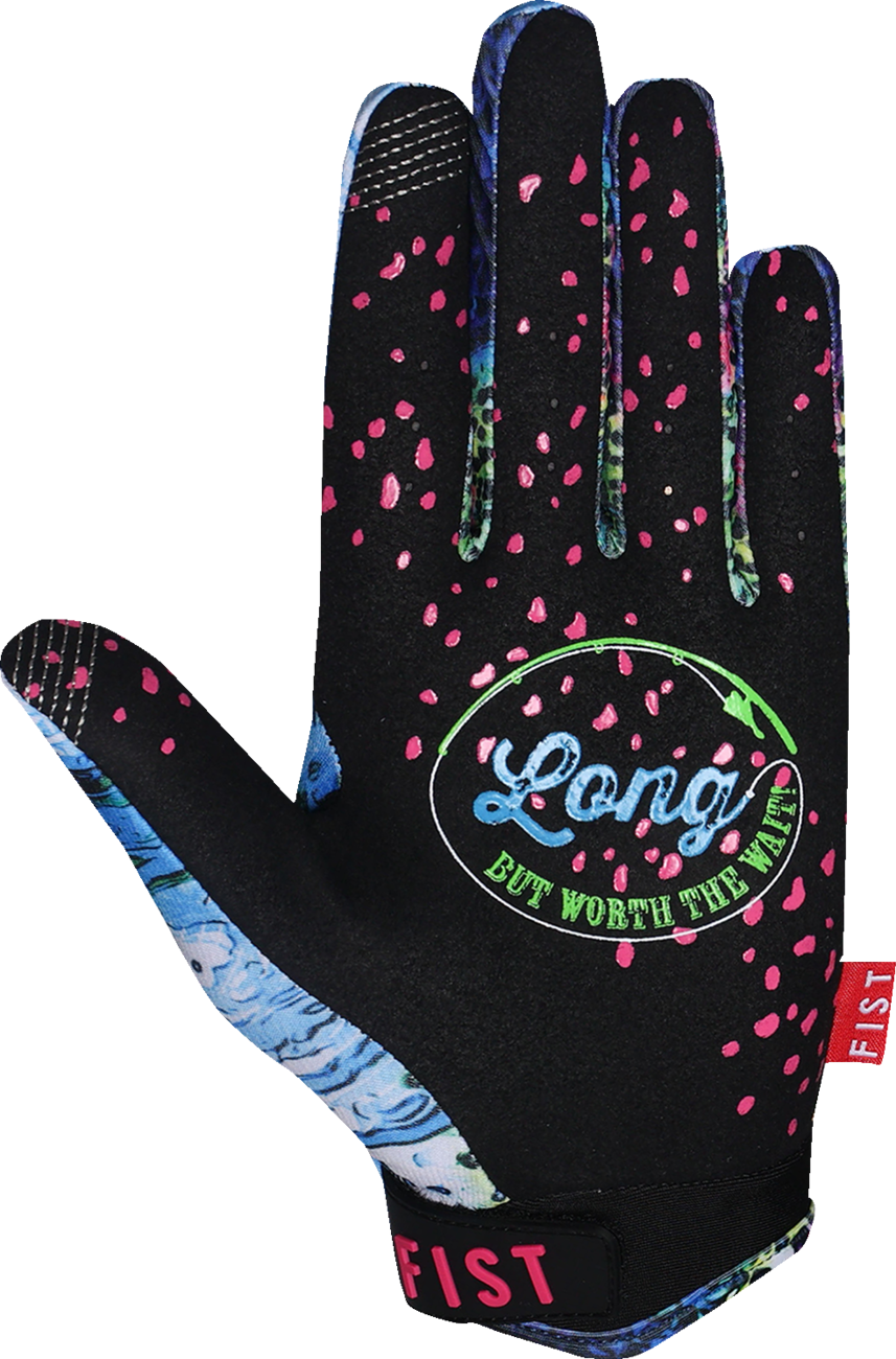 FIST HANDWEAR Lil Fists Strapped Dylan Long Red Label Keep It Reel gloves in small size, featuring red color and strap detail.