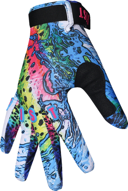 FIST HANDWEAR Lil Fists Strapped Dylan Long Red Label boxing gloves in small size, featuring red and black design with strap closure.