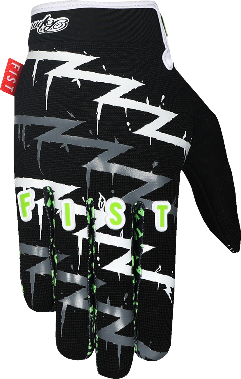 FIST Handwear strapped Taka Higashino Cali Roll gloves in XS, black and red with adjustable strap, designed for skateboarding.
