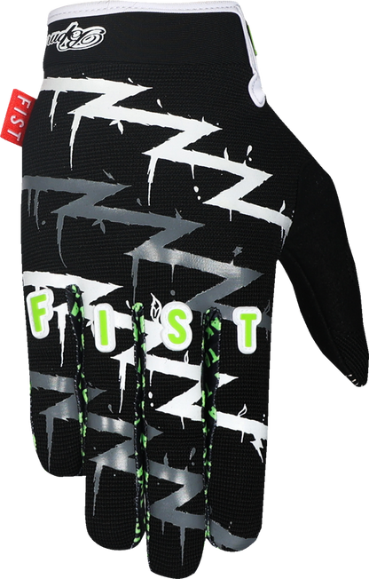 FIST Handwear strapped Taka Higashino Cali Roll gloves in XS, black and red with adjustable strap, designed for skateboarding.